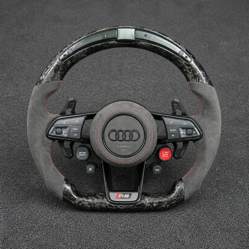 For Audi A6 S6 RS6 A7 S7 RS7 1994–2026 C4 C5 C6 C7 C8 C9 Nappa Alcantara Custom Real Carbon Fiber LED Wheel -JIONX