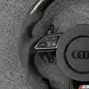 Soft black Alcantara leather grips with neat blue contrast stitching for Audi S6 sport wheel