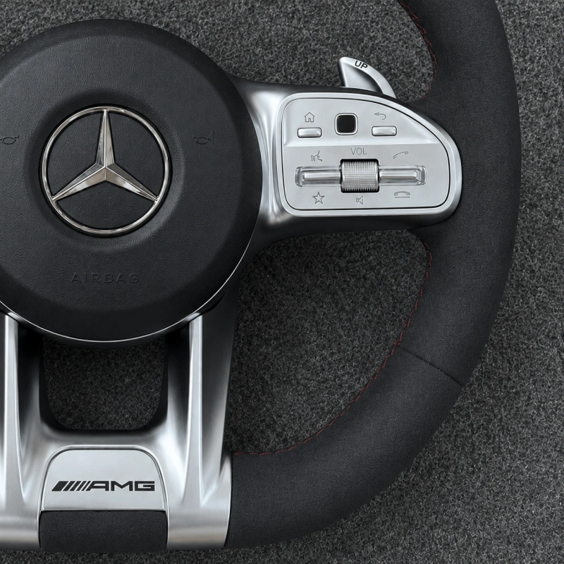 Mercedes Benz AMG Sport Steering Wheel Black Suede Red Stitching for CLA GLC GLE GLS C63 E63