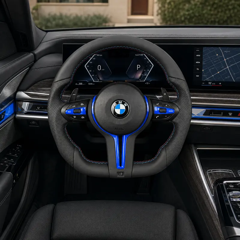  Custom Nappa Leather Steering Wheel for BMW 7 Series E65 E66 2001–2008 -JIONX