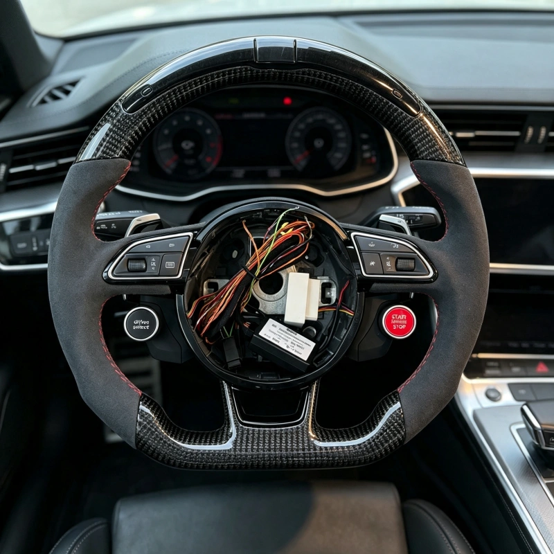 Installed Carbon Alcantara Steering Wheel With Top LED Strip For Audi A4 A5 S4 S5 RS5 2008-2017 Interior Modification JIONX