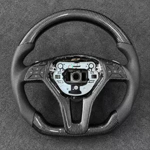 For Mercedes-Benz W204 W212 AMG CLA45 E63 C63 E550 E350 C300 SLK GLA45 SL63 Custom Black Carbon Fiber Steering Wheel