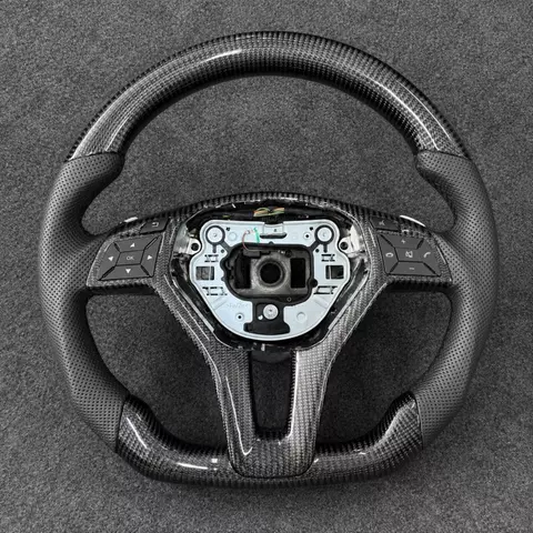 For Mercedes-Benz W204 W212 AMG CLA45 E63 C63 E550 E350 C300 SLK GLA45 SL63 Custom Black Carbon Fiber Steering Wheel