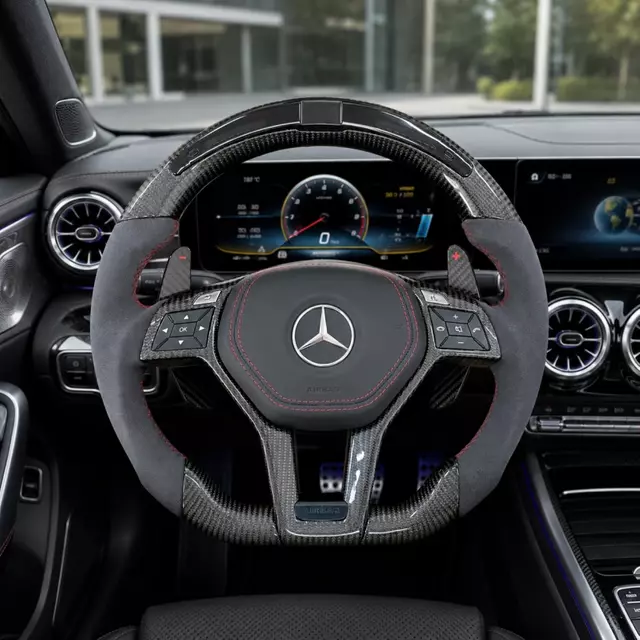 Alcantara and Carbon Fiber LED Steering Wheel for Mercedes-AMG W218, CLA45, W207, S500, W220, A180, CLS, X218, W238, 63, C63, GLC, E350, W215, C117, C43