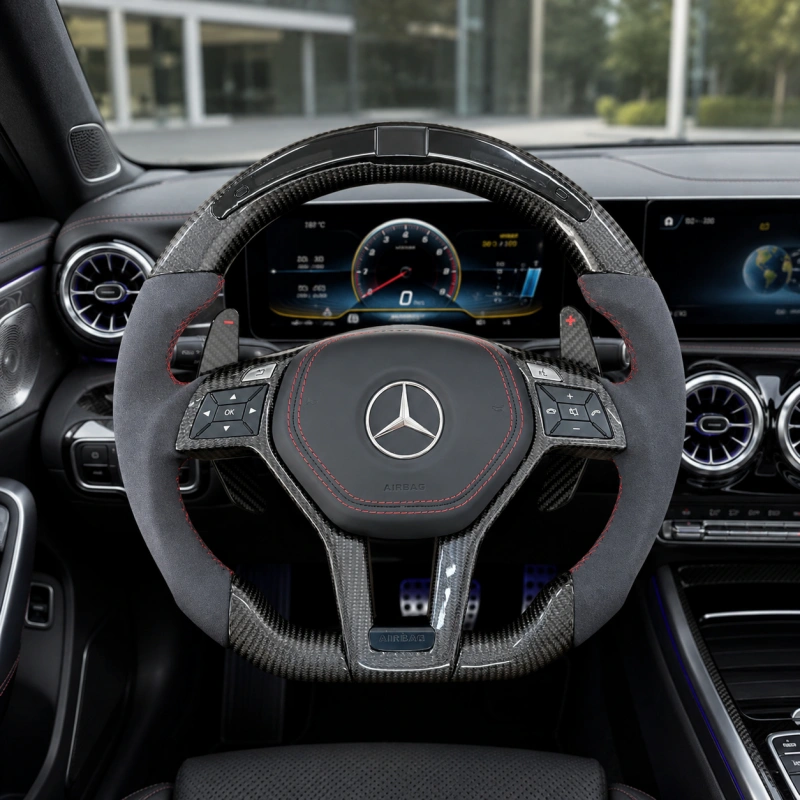 Alcantara and Carbon Fiber LED Steering Wheel for Mercedes-AMG W218, CLA45, W207, S500, W220, A180, CLS, X218, W238, 63, C63, GLC, E350, W215, C117, C43