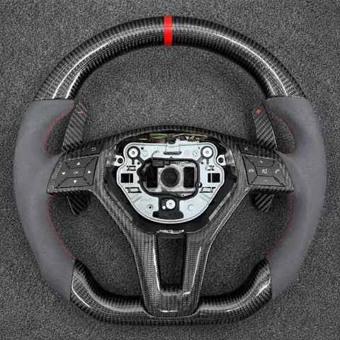 Alcantara and Carbon Fiber Steering Wheel for Mercedes-AMG A-Class, C-Class, E-Class, CLA, and CLK