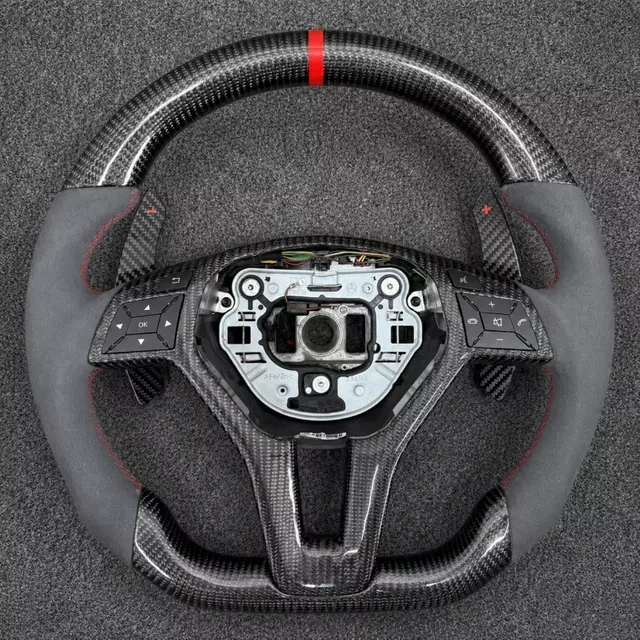 Alcantara and Carbon Fiber Steering Wheel for Mercedes-AMG A-Class, C-Class, E-Class, CLA, and CLK