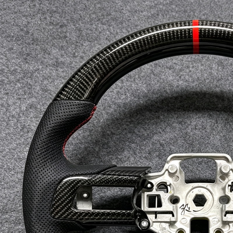 Carbon Fiber Perforated Leather Wheel White Stitching Fit for Ford Mustang Car Steering Wheel