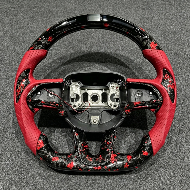Red Forged Carbon Fiber Perforated Leather with LED Sport Steering Wheel Suitable for Dodge Challenger Charger RT Durango SRT