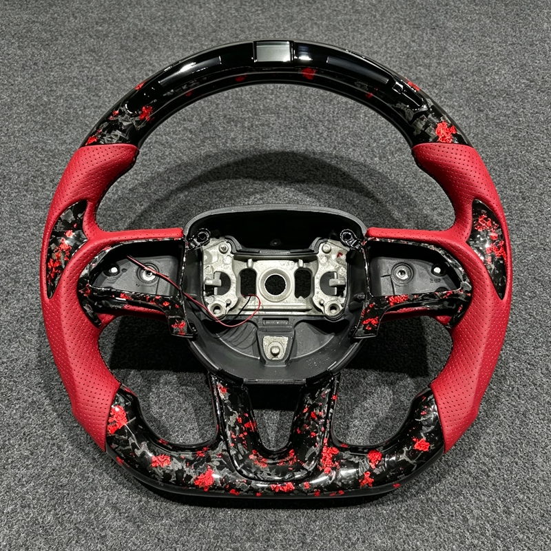 Red Forged Carbon Fiber Perforated Leather with LED Sport Steering Wheel Suitable for Dodge Challenger Charger RT Durango SRT