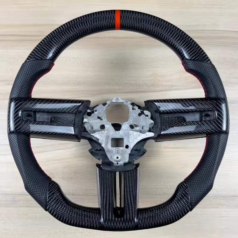 Factory Fast Shipping Carbon Fiber Perforated Leather Car Steering Wheel for Ford Mustang 5th Gen S197 2005-2014 Shelby GT500