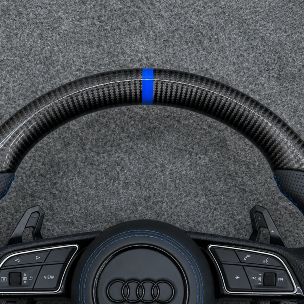 Blue Racing Center Marker Closeup Heated Carbon Fiber Steering Wheel Audi Jionx
