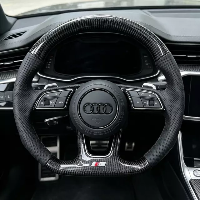 Carbon Fiber Perforated Leather S Steering Wheel Installed For Audi A3 A4 A5 A6L R8 TT Q8 B9 Interior Upgrade JIONX