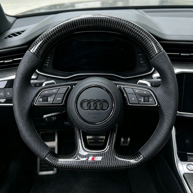 Carbon Fiber Perforated Leather S Steering Wheel Installed For Audi A3 A4 A5 A6L R8 TT Q8 B9 Interior Upgrade JIONX