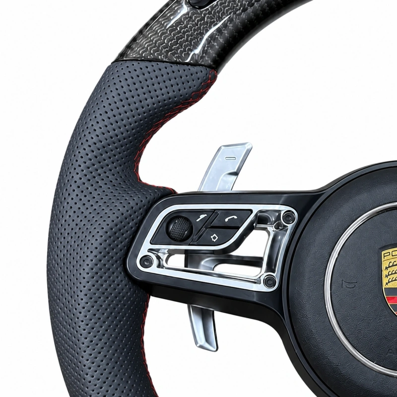 Custom Carbon Fiber Steering Wheel with LED Shift Lights for Porsche 911 (Cocoa/Tayneen)