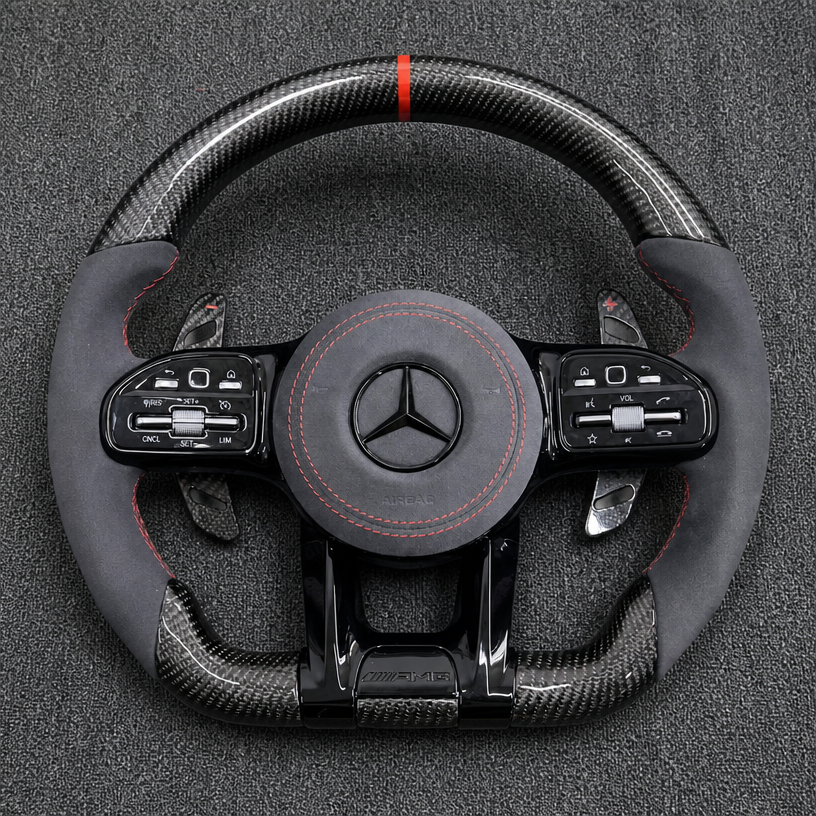 Mercedes A B C E S GLC GLE 2003-2026 W203-W206 W211-W214 Nappa Alcantara Custom Real Carbon Fiber LED AMG Wheel -JIONX