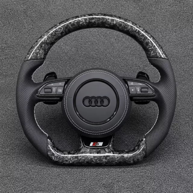 Audi R8 42 custom carbon fiber steering wheel with B8-style design and premium black leather grip