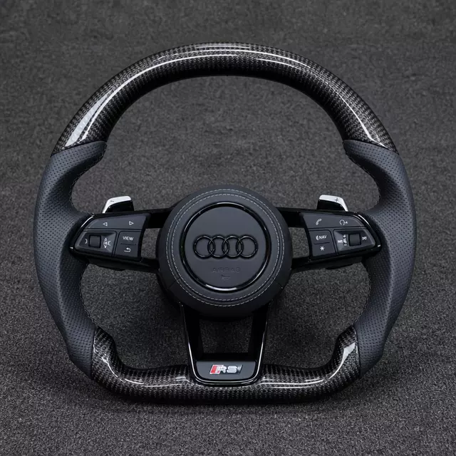 Audi Q5 8R custom R8-style carbon fiber steering wheel with black performance grip