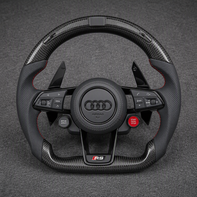 For Audi A6 S6 RS6 A7 S7 RS7 1994–2026 C4 C5 C6 C7 C8 C9 Nappa Alcantara Custom Real Carbon Fiber LED Wheel -JIONX