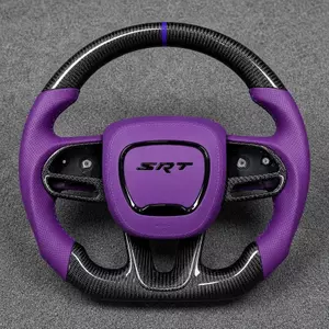 Dodge Challenger SRT custom carbon fiber flat bottom steering wheel with purple leather