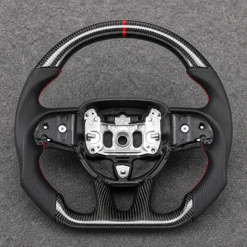 For Dodge Charger Challenger Durango 2015-2023 Nappa Leather Custom Real Forged Carbon Fiber LED Steering Wheel -JIONX