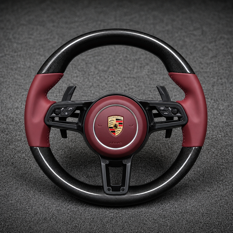 For Porsche Cayenne 9YA 9YB 2018–2026 Nappa Leather Custom Real Carbon Fiber LED Sport Response Button Steering Wheel -JIONX