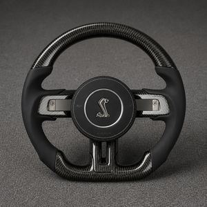 Ford Mustang Shelby style flat bottom real carbon fiber steering wheel with black Nappa leather grips