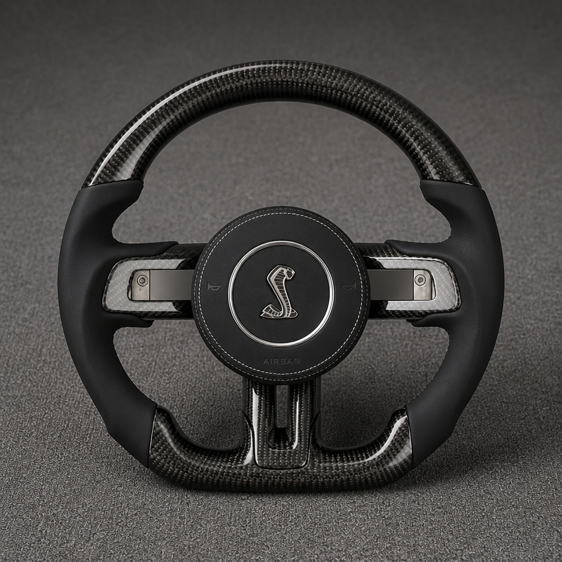 For Ford Mustang S550 S650 2015–2026 Nappa Leather Custom Real Carbon Fiber LED Steering Wheel -JIONX