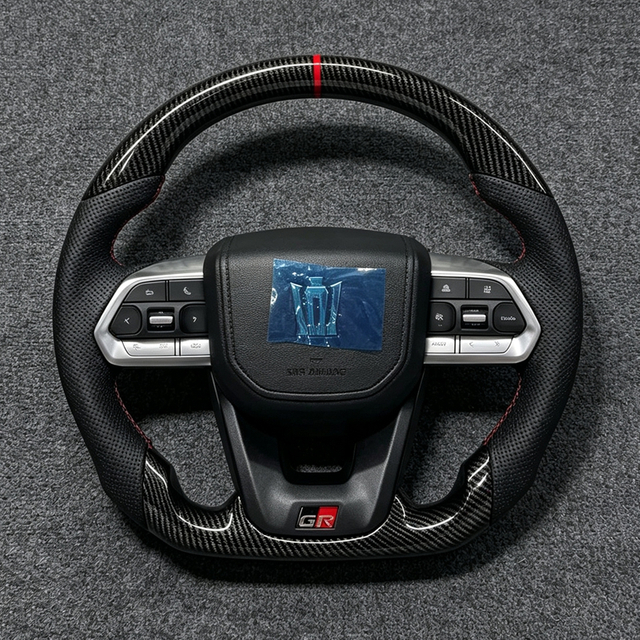Carbon Fiber LC300 Style Car Steering Wheel for Toyota Land Cruiser Prado 150 Highlander Alphard GR Sport Piano Black Upgrade