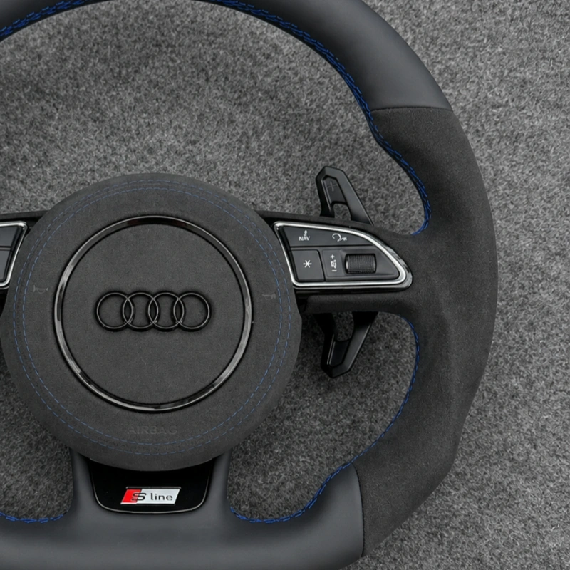 Premium Nappa leather detail on Audi flat bottom steering wheel