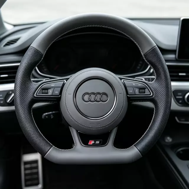 JIONX Flat Bottom Perforated Leather Steering Wheel Installed On Audi Series Sport Interior Upgrade