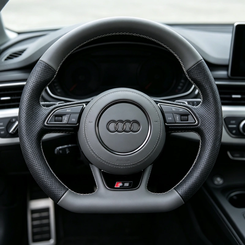 JIONX Flat Bottom Perforated Leather Steering Wheel Installed On Audi Series Sport Interior Upgrade