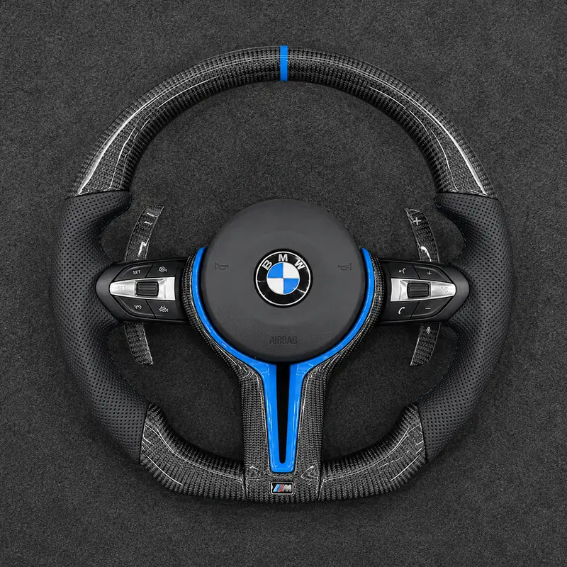 Custom Nappa Leather Real Carbon Fiber LED Steering Wheel for BMW 7 Series E65 E66 2001–2008 -JIONX