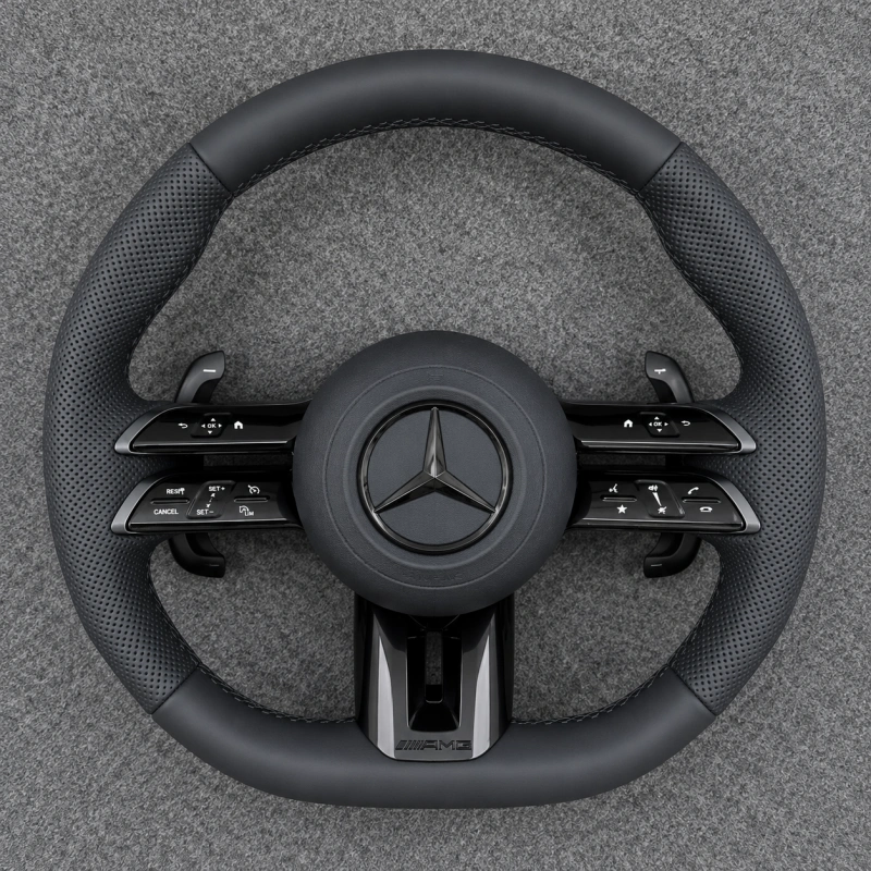 Custom Black Leather Steering Wheel for Mercedes AMG W205 W212 W222 W253