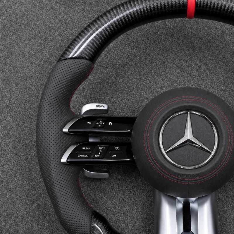 Mercedes AMG Flat Bottom Carbon Fiber Steering Wheel with Paddle Shifters W205 W212 W190 W166 W177 W214 W216 W217 W218 W222 W253 W257 W463 W464